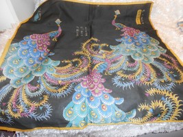 Very Rare Silk Peacock Scarf China Japanese lettering words antique head wrap  - £34.80 GBP