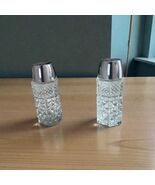 Vintage Cut Glass Salt &amp; Pepper Shakers | Diamond Pattern | Chrome Lids - $13.96