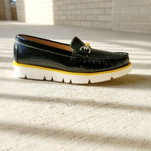 Di Chenzo women&#39;s leather italian loafer in Black Patent/Yellow Trim - size 37 - £46.25 GBP