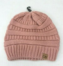Women&#39;s Solid Light Pink Knit Winter Beanie Hat Soft Stretch Baggy Cap # L - £6.60 GBP