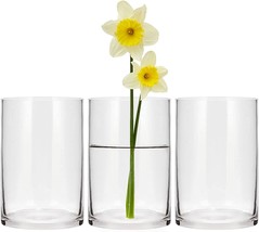 Set of 3 Cylinder Glass Vase,6 Inch High Clear Flower Vase for Home Decor,Candle - £26.85 GBP