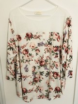 Bobbie Brooks Pink Roses Shirt Womens Size 3X Floral 3/4 Sleeve Sheer Panel Top - £14.72 GBP