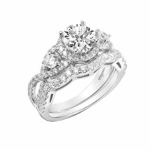 14K Weiß Vergoldet Ehering Verlobung Ringe Set 2Ct Rund Schliff Moissanit - $201.58