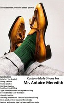 Handmade Men&#39;s Bespoke Tan Shoes Beveled Fiddle back Waist Sole Custom made  - £159.83 GBP