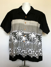 Kennington Hawaiian Shirt Mens Large Cotton Hibiscus Palm Trees Black Gray White - £20.79 GBP