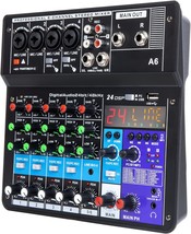 6 Channel Audio Mixer - Portable Digital Line Mixer Console Built-In 24 Dsp - $90.94
