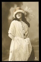Vintage RPPC Photo Postcard Young Girl in White Fur Coat Fancy Hat &amp; Muff - $14.84