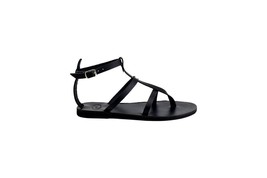 Leather sandals strappy ankle cuff black rock gladiator - $70.00