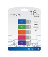 PNY USB 2.0 Flash Drives, 16GB, Assorted Colors, Pack of 5 Flash Drives - $13.64