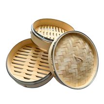 THY Collectibles 2-Tier Bamboo Steamer Basket Set with Stainless Steel Banding  - $29.99+