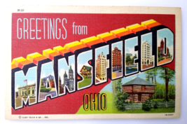 Greetings From Mansfield Ohio Large Big Letter Linen Postcard Curt Teich Unused - £9.86 GBP