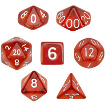 7 Die Polyhedral Dice Set in Velvet Pouch- Translucent Red - £18.38 GBP