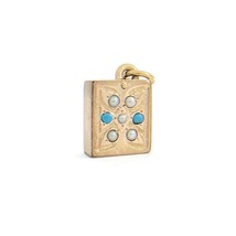 Vintage 1940&#39;s 1950&#39;s Pearl Turquoise Charm Pendant 10K Rose Gold, 2.81 ... - £275.32 GBP