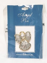 Angel Wings Open Silver Tone Gold Tone Trim Rhinestone  Lapel Pin 1&quot; Rom... - £7.74 GBP