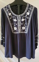 NWT Lane Bryant Black Round Neck Embroidered Top Shirt Blouse Size 26/28 - $19.79