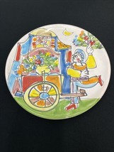 Hand Painted Collectible Pottery Flower Cart Plate Multicolored 8&quot; - £9.08 GBP