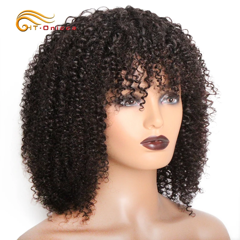 Short Curly Human Hair Wigs for Black Women Kinky Curly Wig None Lace Front W - £30.21 GBP+