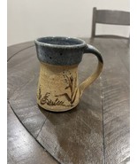 Eastin Art Pottery Small Mug Floral Brown Blue Artist Mark Stoneware Fol... - $19.79