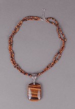 Tiger Eye .925 Sterling Silver Ornate Pendant Two Strand 18&quot;-20&quot; Necklac... - £205.42 GBP