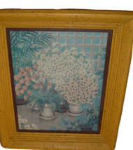 Vintage Print Flowers Ferns Speckled Yellow Wood framed D Saar cottagecore - £22.31 GBP