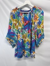Multiples Tunic Top Popover Blouse Colorful Floral 3/4 Crochet Sleeve S - £19.88 GBP