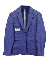 Acne Studios Logo Patch Blazer In Linen Women Blue Size 36 - £159.05 GBP