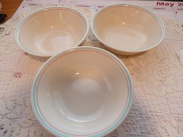 3# Corelle English Breakfast Desert Bowls 6 1/2&quot; Blue &amp; Pink Band - $9.40