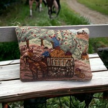 Vintage small decorativPillow Apple Orchard Scene Horse cart farmers cro... - $23.27