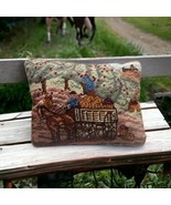 Vintage small decorativPillow Apple Orchard Scene Horse cart farmers cro... - £18.29 GBP