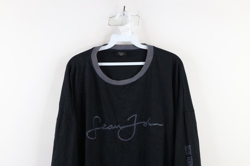 Vintage Sean John Mens 3XL Distressed Spell Out Script Long Sleeve T-Shirt Black Item image 2