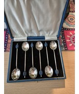 Set of 6 Art Deco Coffee Bean Vintage Silver Plated Spoons in Original L... - £29.90 GBP