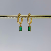 Green Emerald Gemstone Moissanite Huggie hoops, 14k gold dainty hoops earrings - £741.82 GBP