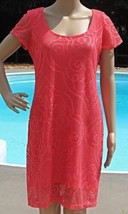 Ronni Nicole Womens Size Medium Shift Dress Coral Eyelet Lace Stretch Knit  New - £18.76 GBP