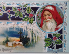 Santa Claus Christmas Postcard 1908 Icicles Hearty Greetings Vintage Germany 679 - £11.08 GBP