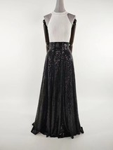 Black Sequin Maxi Skirt Outfit Women Custom Plus Size Full Sequined Party Skirt image 5