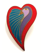 Laurel Burch Dove Heart Pin Red Purple Teal Enamel Artistic Bird Love Je... - $12.99