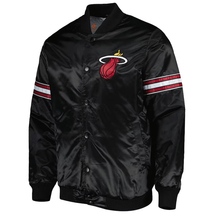 NBA Miami Heat Vintage 80&#39;s Black Satin Bomber Baseball Varsity LettermanJacket - £109.70 GBP