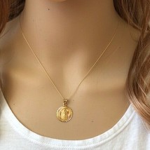 14K Solid Gold Virgin Mary Mother of Jesus Pendant Dainty Necklace -Minimalist - £182.81 GBP+