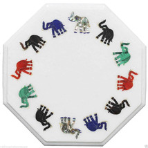 Marble Marquetry Top Center Coffee Table Elephant Mosaic Inlay Housewarming Gift - £255.30 GBP