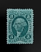 1862-71 3c U.S. Internal Revenue, Telegraph, George Washington, R19c, Green - $3.49