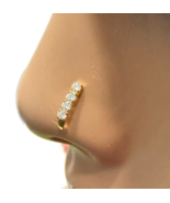 22ct Yellow Gold &amp; Cubic Zirconia Half Hoop Nose Ring Stud Straight Bar ... - €91,69 EUR