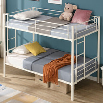 Twin Over Twin Metal Bunk Bed,Metal Structure Bedframe With Safety Guardrails - £168.87 GBP