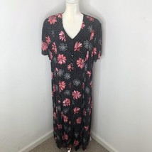 Vintage Betseys Things Black Floral &amp; Polka Dot Womens Dress 20W 1990&#39;s ... - £16.66 GBP