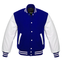 Varsity best Quality Letterman Jacket Blue Wool with White Real Leather ... - £71.67 GBP