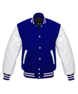 Varsity best Quality Letterman Jacket Blue Wool with White Real Leather ... - £70.35 GBP