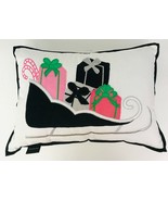 Christmas Accent Throw Pillow Sleigh With Appliqué Pink Black Presents 1... - £56.04 GBP