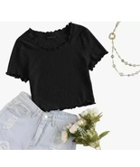 Women’s Black Pleated Crop Top Ruffle Sleeve Casual Party Top - $9.00