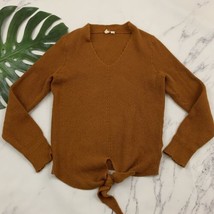 Moth Anthropologie Freeport Sweater Size S Orange Tan Tie Front V-Neck Pullover - £22.56 GBP