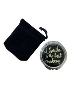 Ganz A Smile is the Best Make Up Mini Compact Mirror with Fabric Pull Ba... - $10.21