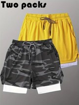 2 Packs Men&#39;s Casual Double-layer Basketball Drawstring Shorts Size Large - £12.41 GBP